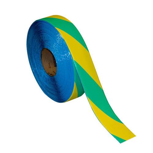 Superior Mark® Hazard Floor Tape - Green/Yellow Diagonal Stripe