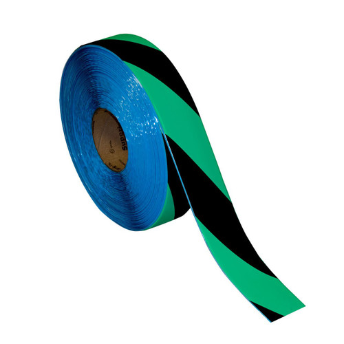 Superior Mark® Hazard Floor Tape - Black/Green Diagonal Stripe
