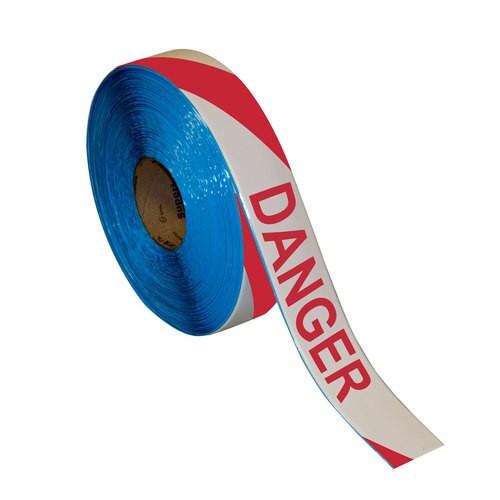 Superior Mark® Repeating Message Floor Tape - "DANGER Red/White Stripe"