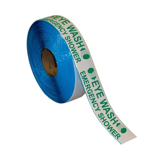 Superior Mark® Repeating Message Floor Tape - "EYE WASH EMERGENCY SHOWER" GREEN TEXT