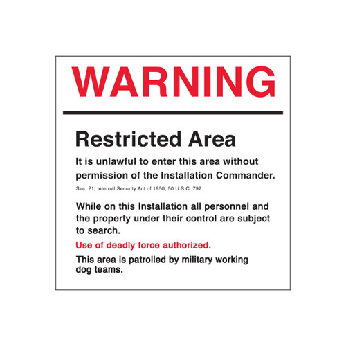 WARNING Restricted Area Pavement Marking Sign