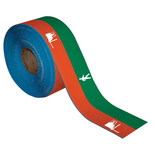 Superior Mark® Floor Tape - 4'' x 100' - ORANGE PIT/GREEN PEDESTRIAN HORIZONTAL STRIPED - with LINER